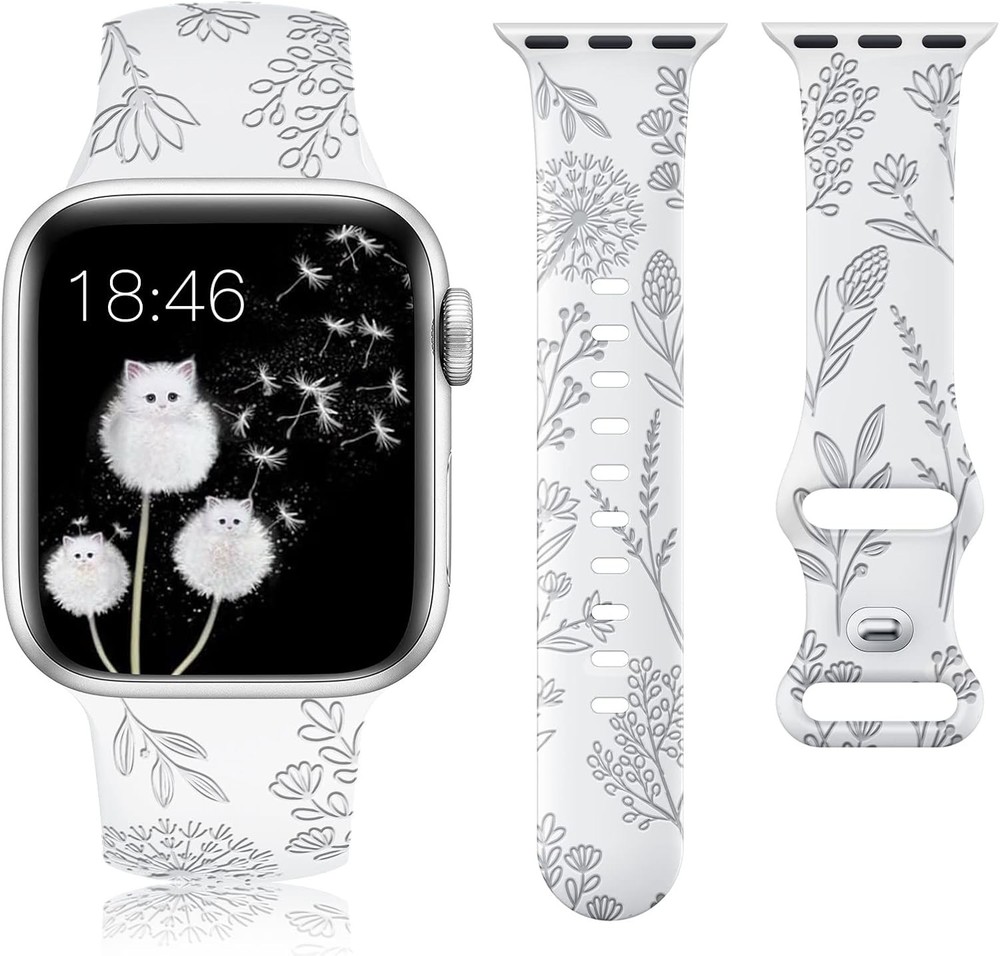 Floral Engraved Band Compatible with Apple Watch Bands 38/40/41/42/44/45/46/49mm