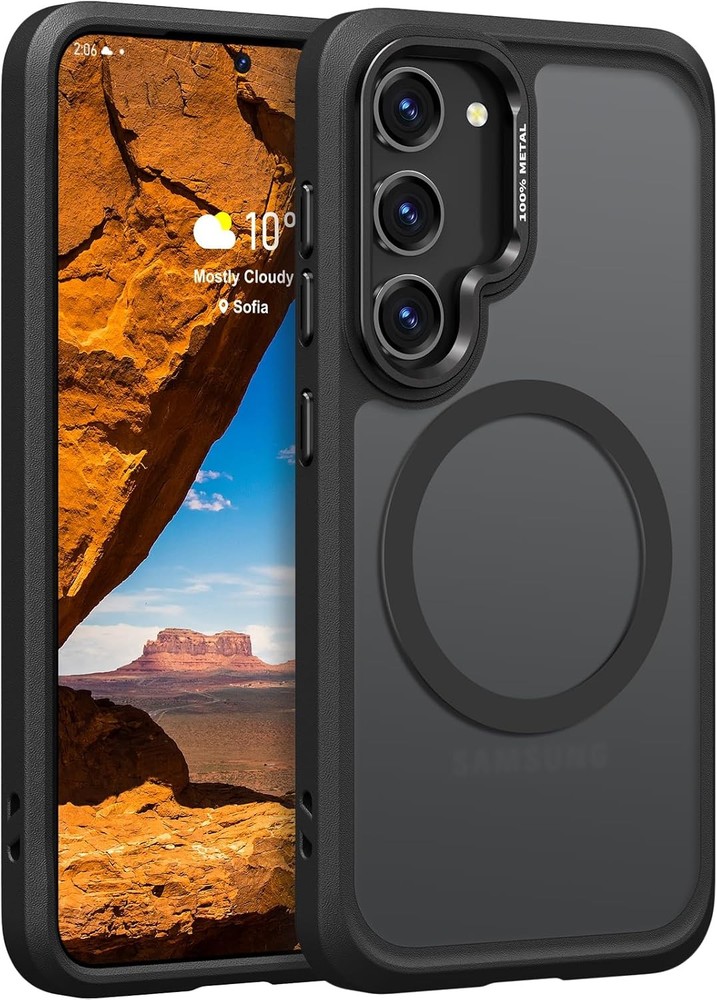 Matte Black Case for Samsung Galaxy S23 Plus, Anti-Slip Edge, Metal Lens Cover