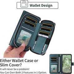 Wallet Case for Google Pixel 6A 5G 2022 with Detachable Wrist Strap, Green