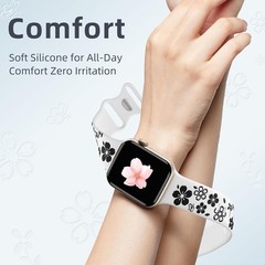 Floral Engraved White Band for Apple Watch Bands Women Series 10 42mm 9 8 7 41mm