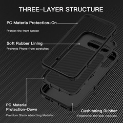 3PCS Shockproof Dust Drop Proof 3-Layer Full Body Case for Google Pixel 10A Blac