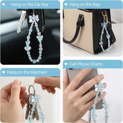 Cute Blue Phone Charm, Butterfly Heart Bow Shape Cellphone Case Charm Strap Aest