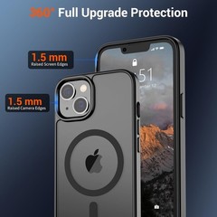 Shockproof Translucent Matte Black Case for iPhone 13/14, MagSafe Compatible