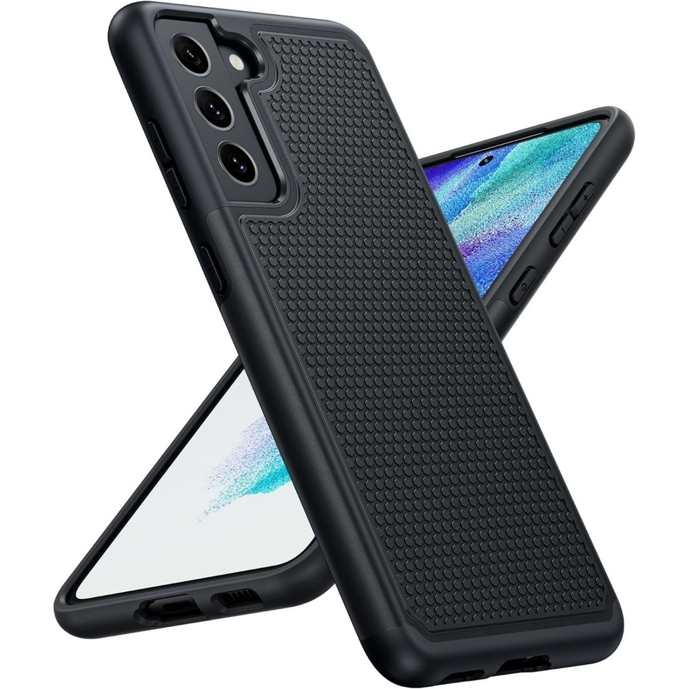 for Galaxy S21 FE 5G Case with Tempered Glass Screen Protector 6.4inch (Black)