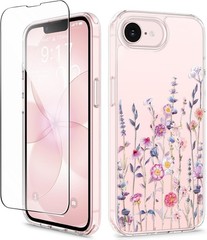 iPhone 17e Case & iPhone 16e Case with Screen Protector, Floral Shockproof Clear