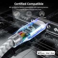 Set of 3 Fast Charging 10 ft Nylon Braided Cables for iPhone