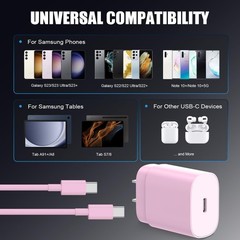4 Pack 25W USB-C Fast Charger Block for Samsung Galaxy S25/S24, 6ft & 10ft Cable