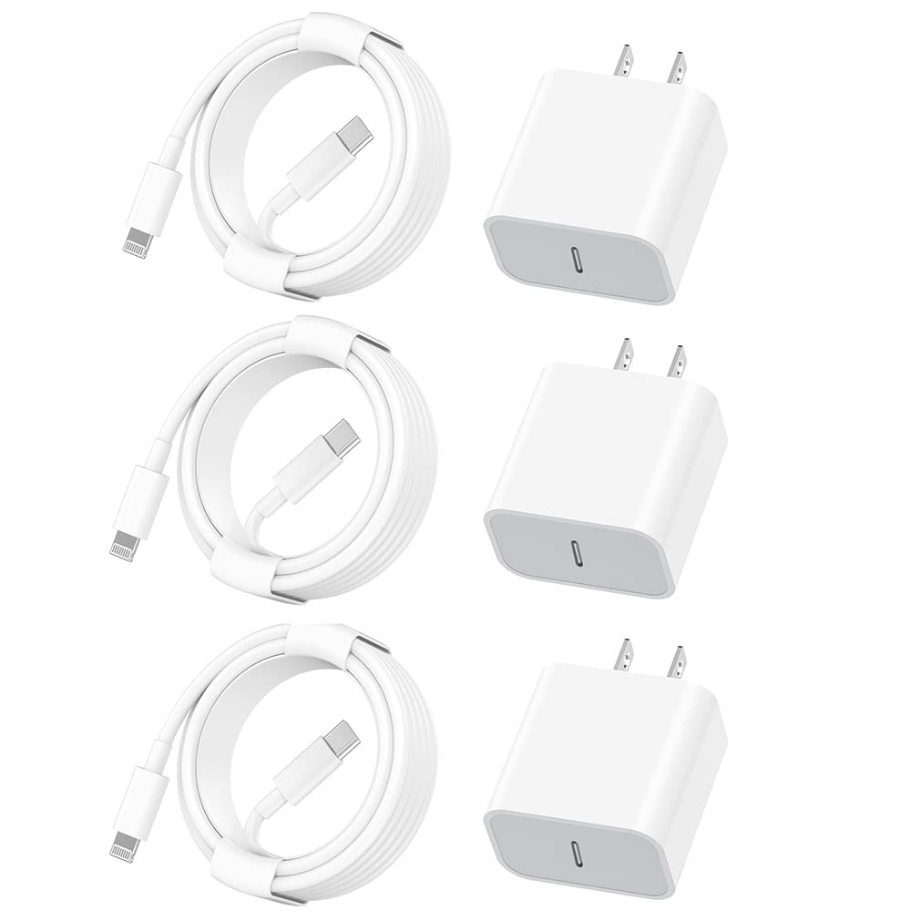 3-Pack 20W USB-C Fast Charger Adapter for iPhone 14 Pro Max/14 Plus 6Ft