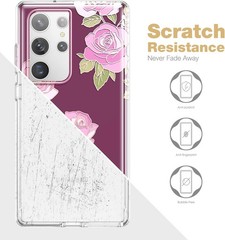 Samsung Galaxy S23 Ultra Case with Built-in Screen Protector, Pink Rose Bumper C