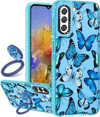 Samsung Galaxy S22 Case, Blue Butterfly Print Design for Women Girls Teens Cute