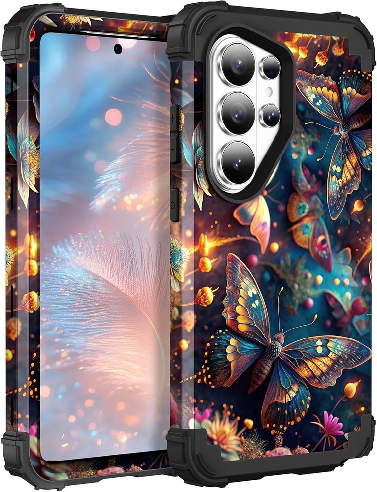Heavy-Duty Shockproof Case for Samsung Galaxy S26 Ultra, Blue Butterfly Design