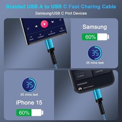 3-Pack 3.1A USB-C Fast Charger Adapter for Samsung Galaxy S24 S25 10FT