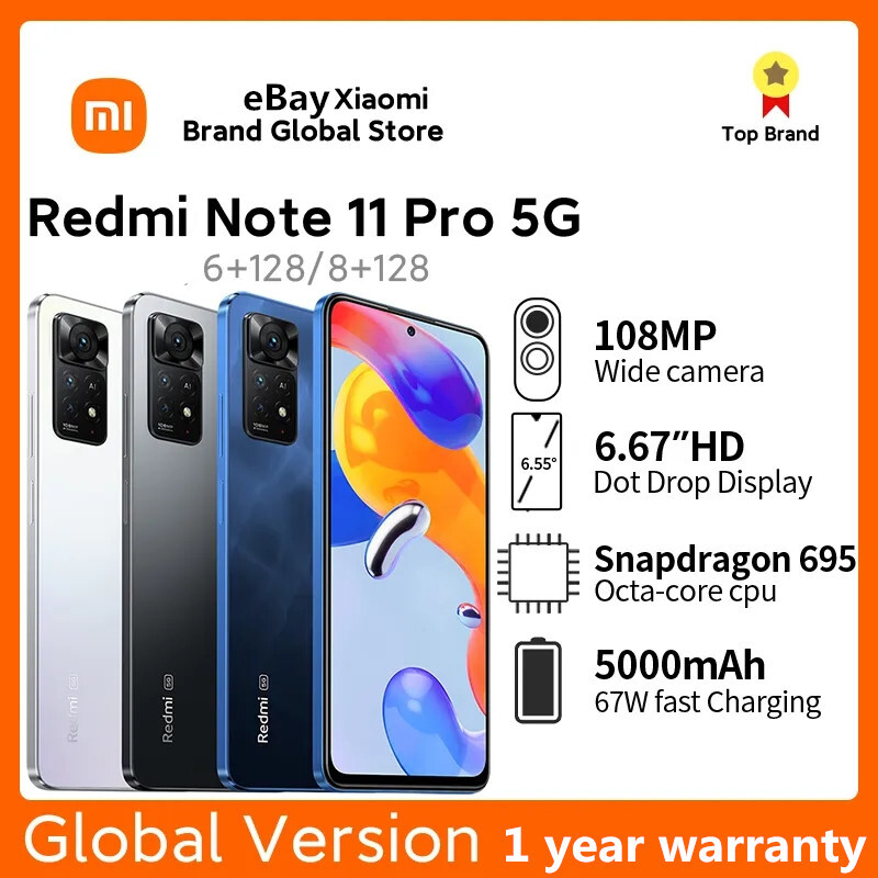 Xiaomi Redmi Note11 Pro 5G 128GB Unlocked Android Global Smartphone New Sealed