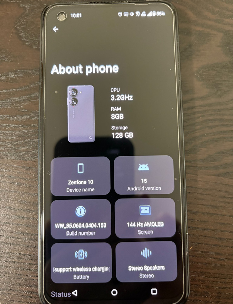USED Unlocked ASUS Zenfone 10 – 128 GB Storage – 8 GB RAM – Midnight Black