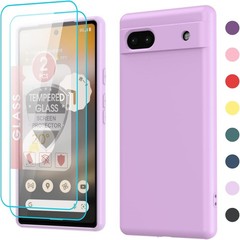 for Google Pixel 6A Phone Case with 2 Pack Tempered Glass Screen Protector, Purp