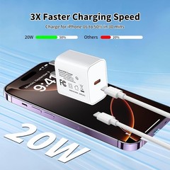 20W USB-C Fast Charger Block for iPhone 17 Pro Max/16 Pro with 6FT Cable
