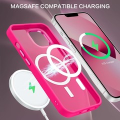 Hot Pink Matte Magnetic Phone Case for iPhone 13 & 14, Translucent Design