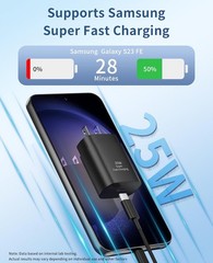 2 Pack 25W USB-C Fast Charger Block for Samsung Galaxy S24/S23 6Ft Cable