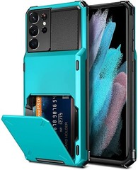 Samsung Galaxy S21 Ultra Case 6.8 Inch Shockproof Wallet Card Holder Cover Blue