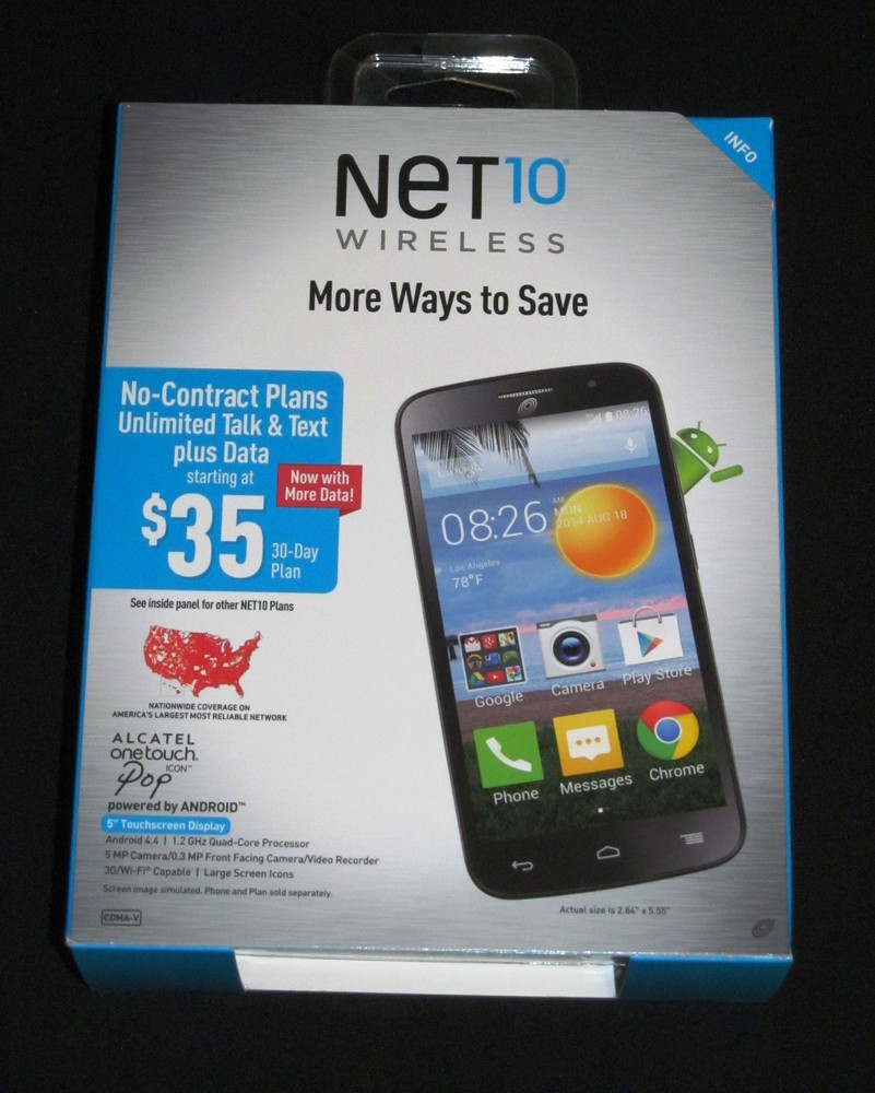 Brand New Sealed NET10 Alcatel One Touch Pop Icon 5″ 4GB Prepaid Android Phone
