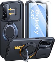 Samsung Galaxy A37/A36/A56 5G Case, Ring Holder Stand, Slide Camera Cover, Black