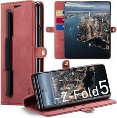 Samsung Galaxy Z Fold 5 Case with S Pen Holder, RFID Blocking Wallet Case (Red)