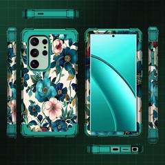 Three Layer Heavy Duty Full Body Case for Galaxy S24 Ultra, Shockproof Green Des