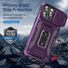 Case for iPhone 16 Pro Max Phone Case with Kickstand Ring and Camera Cover, Purp