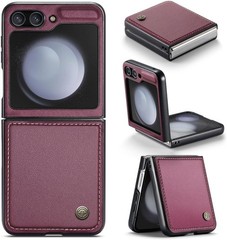 Slim Shockproof PU Leather Phone Case in Burgundy for Samsung Galaxy Z Flip 5