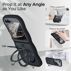 [Magnetic Stand & Wave Frame] Case for Samsung Galaxy Z Flip 6 Ring Cover Black