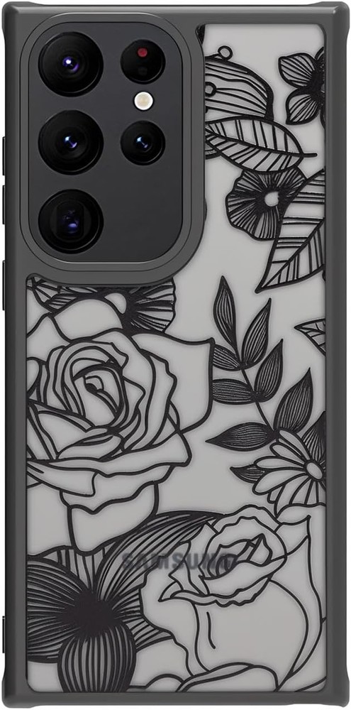 Cute Rose Design Floral Case for Samsung Galaxy S23 Ultra, Slim Fit Black Art Co