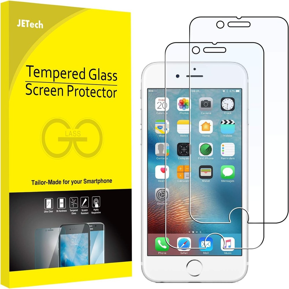 2-Pack Tempered Glass Film Screen Protector for iPhone 6 & 6s, 4.7 Inch Clear