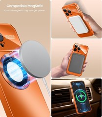 Magnetic for iPhone 12 Pro Max Case, Built-in Camera Lens Protector, Orange