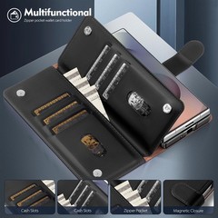 RFID Blocking PU Leather Wallet Case for Samsung Galaxy Z Fold 7, Black, Card Sl
