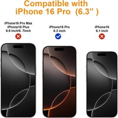 2PCS Privacy Screen Protector for iPhone 16 Pro 6.3 Inch Scratch Resistant Bubbl