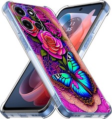 Case for Moto G Play 2026/Moto G 2026, Blue Butterfly Flowers Shockproof TPU Cov