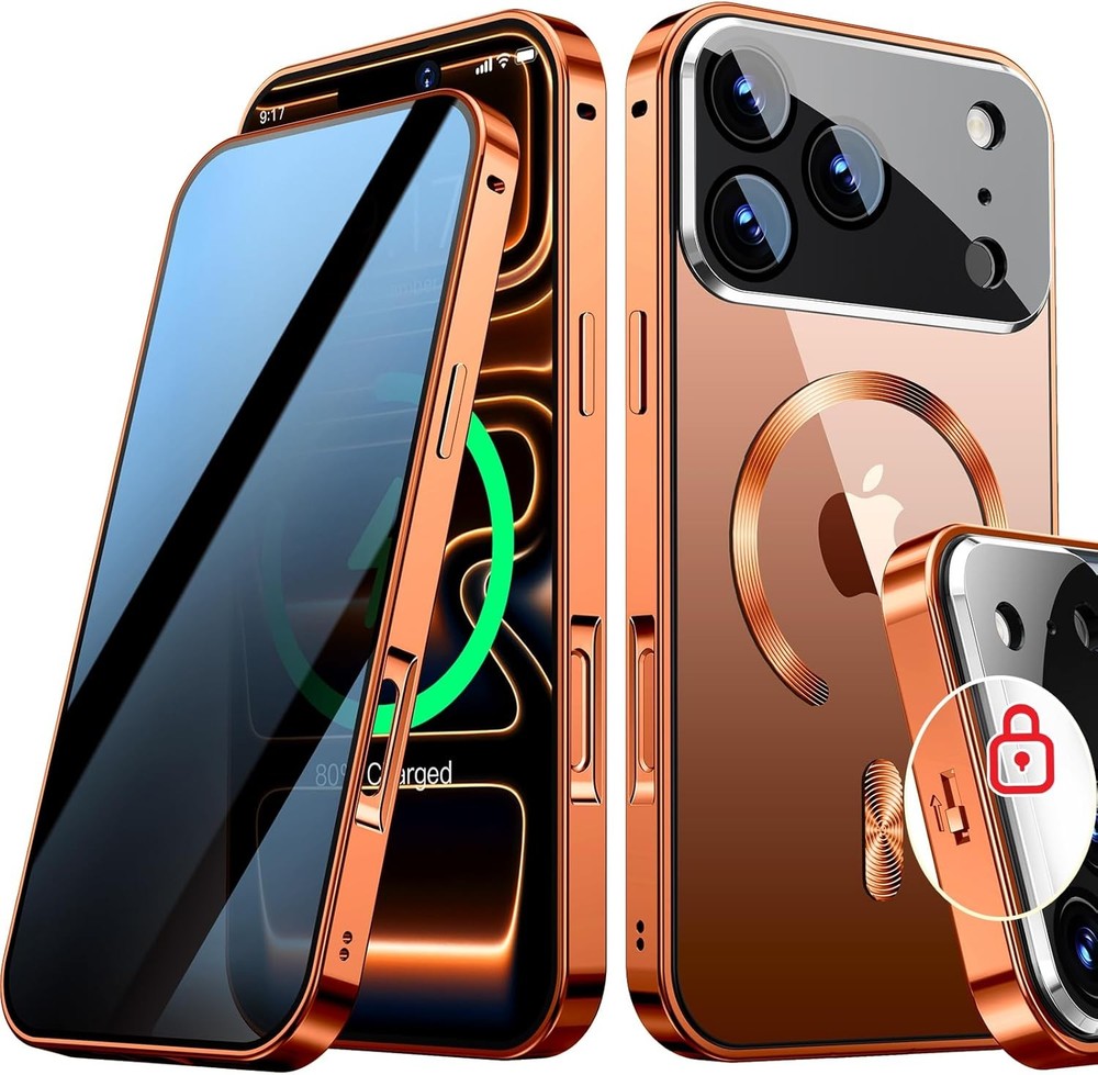 Magnetic Privacy Case for iPhone 17 Pro Max, Full Body Shockproof Metal Bumper