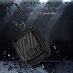 Black Armor Skin Case for Samsung Galaxy Buds 3 Pro/Bud3 with Lock Clip for Men