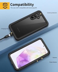 IP68 Rugged Waterproof and Dustproof Case for Samsung Galaxy A35 5G, Black/Clear