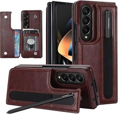 Samsung Galaxy Z Fold 3 Case 5G with S Pen Holder Premium PU+PC Wallet Cover