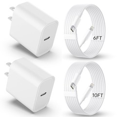 2 Pack 20W USB-C Fast Charger Adapter for iPhone 14 Pro/13 Pro 6&10FT Cable