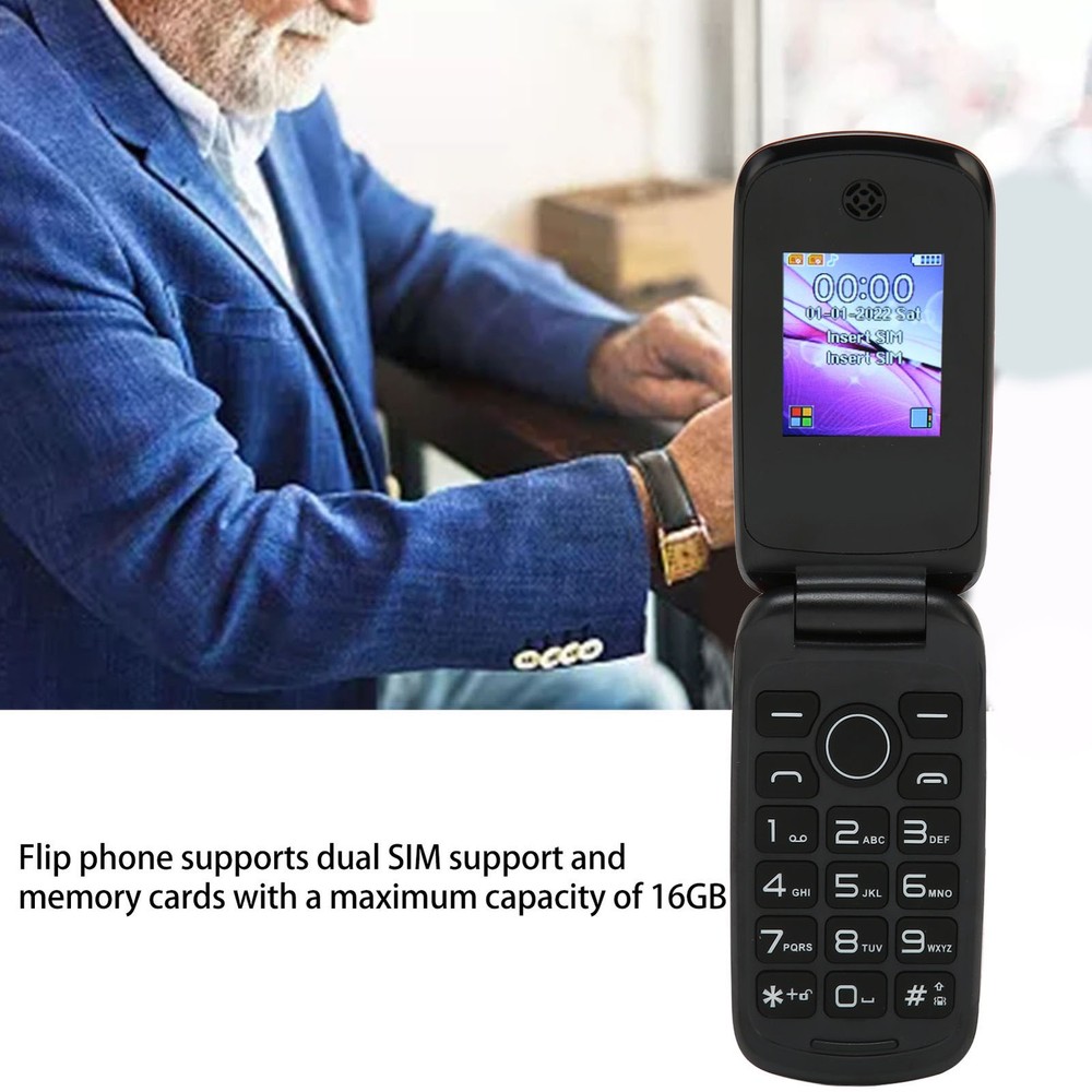 US BLACK Dual SIM Unlocked Flip Phone With Large Keys For Seniors