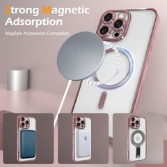 Magnetic Clear Case for iPhone 15 Pro Max with Full Camera Lens Protection, Pink