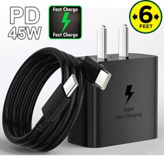 45W PD Super Fast Wall Charger USB-C Type C Cable Fit Samsung Galaxy S23 S22 H