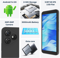 4G Cell Phone – New Android 14 Go Edition Smartphone, 6″ Display, 2GB+32GB (256G