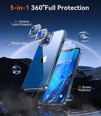 5-in-1 Slim Protective Case for iPhone 14 – Clear with 2X Screen & Camera Protec