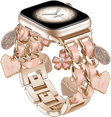 Bracelet Band with Cute Charm for Apple Watch 38mm 40mm 41mm 42mm Women, Pink&Ro