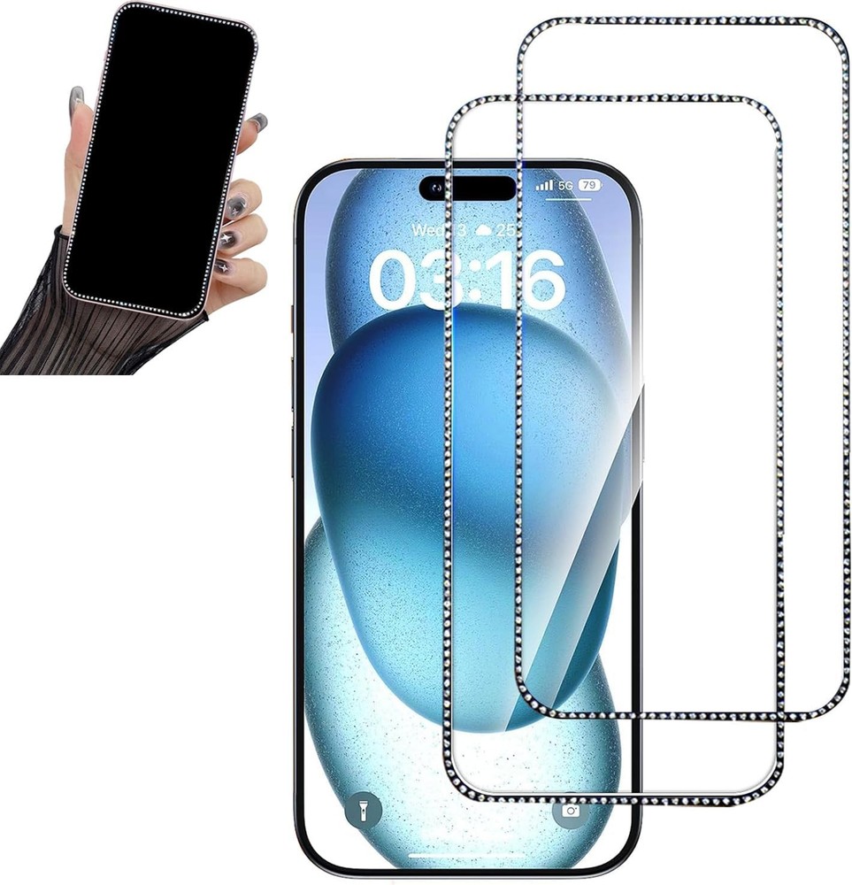 2PCS Glitter Screen Protector for iPhone 17 & iPhone 16 Pro 6.3 Inch Tempered Gl