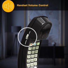AT&T 210 Basic Trimline Corded Phone, No AC Power Required Wall-Mountable Black