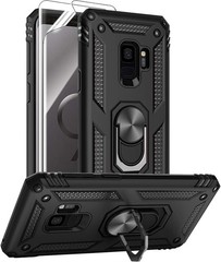Shockproof Cover Case for Samsung Galaxy S9, Black, with HD Screen Protectors &